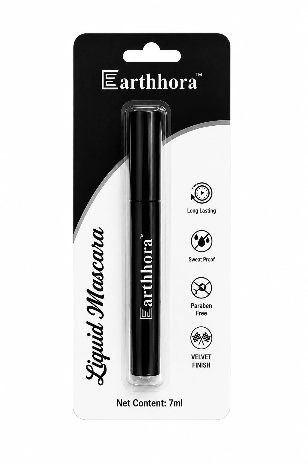 Earthhora Liquid Mascara | Intense Black | Long Lasting | Sweat Proof | Volumizing & Defining | 7ml